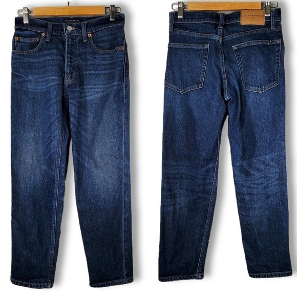 Lucky Brand Relaxed Taper Dark Wash High Rise Cropped Blue Jeans Size 00/24 - Picture 1 of 11